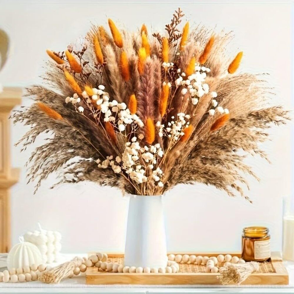 4338 Autumn Glow Dried Flower Arrangement, Pampas Grass with Orange Bunny